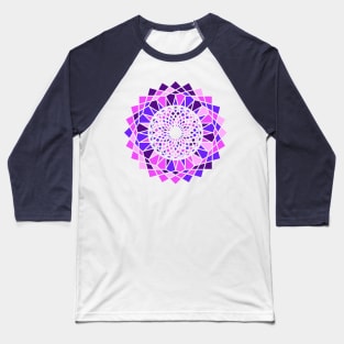 Round ornament with geometric repeated shapes in random bright neon colors Baseball T-Shirt